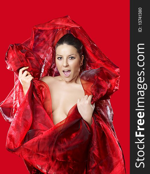 Amazing 40 mega pixels: Mystic and beautiful lady in red silk. Amazing 40 mega pixels: Mystic and beautiful lady in red silk