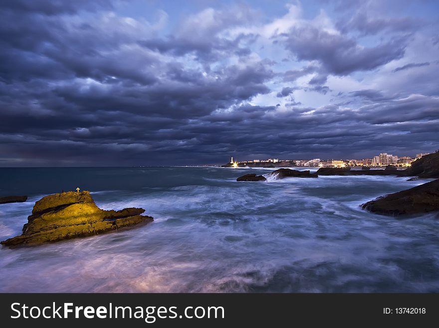 Biarritz city during a tempest