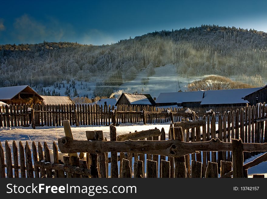 A very cold morning in a mountain village. A very cold morning in a mountain village