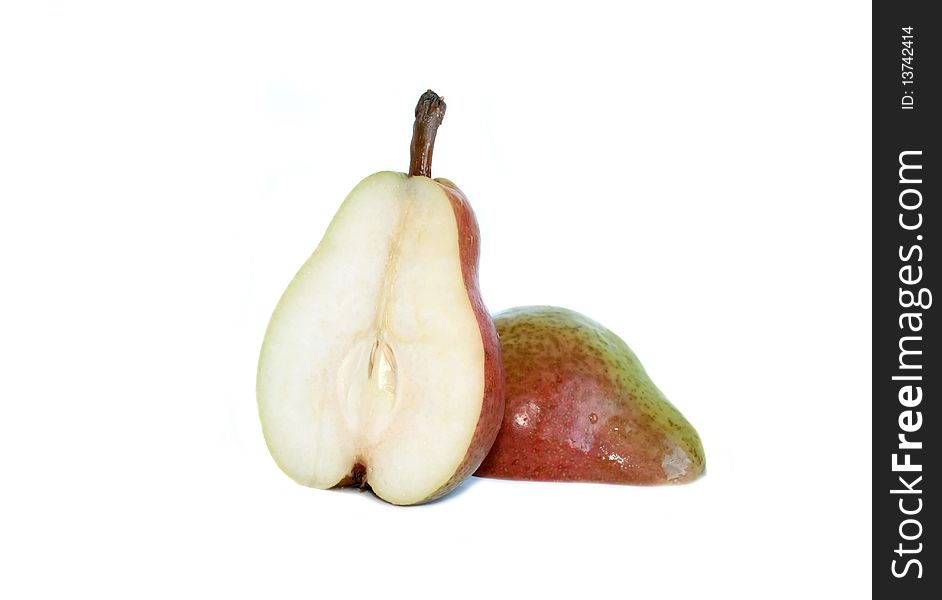 Two halves of a pear isolated on the white background