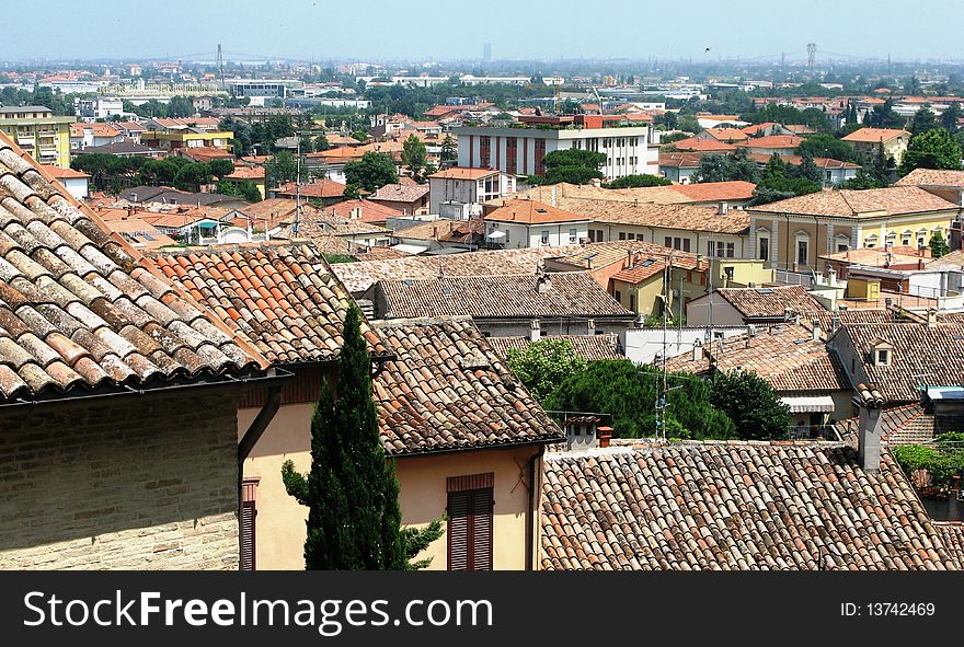 A scenic city skyline in Italy with rooftops