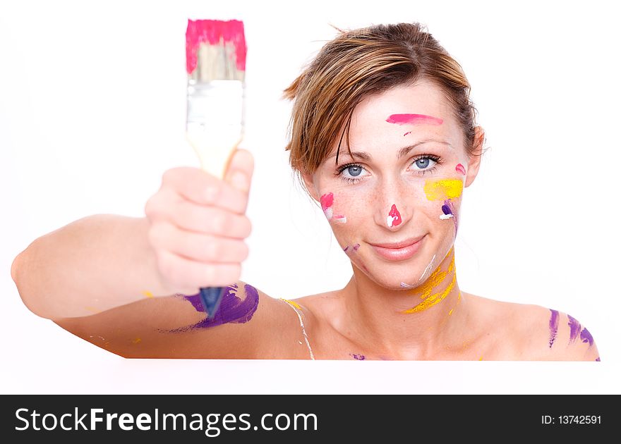 Colorful face painting female for skincare. Colorful face painting female for skincare