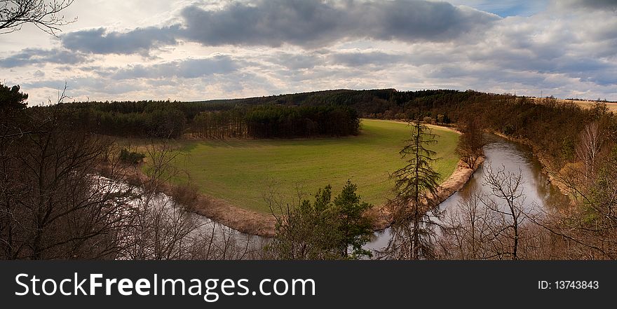 Awesome panorama of river Berounka in Czech Republic. Awesome panorama of river Berounka in Czech Republic