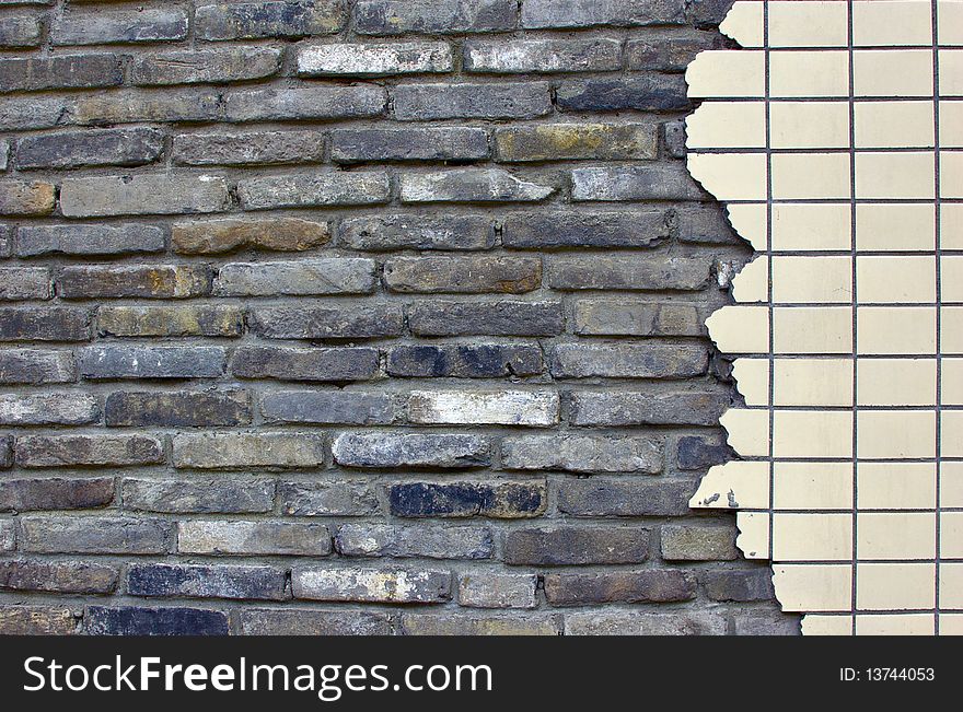 Old and the new double layer stone wall background