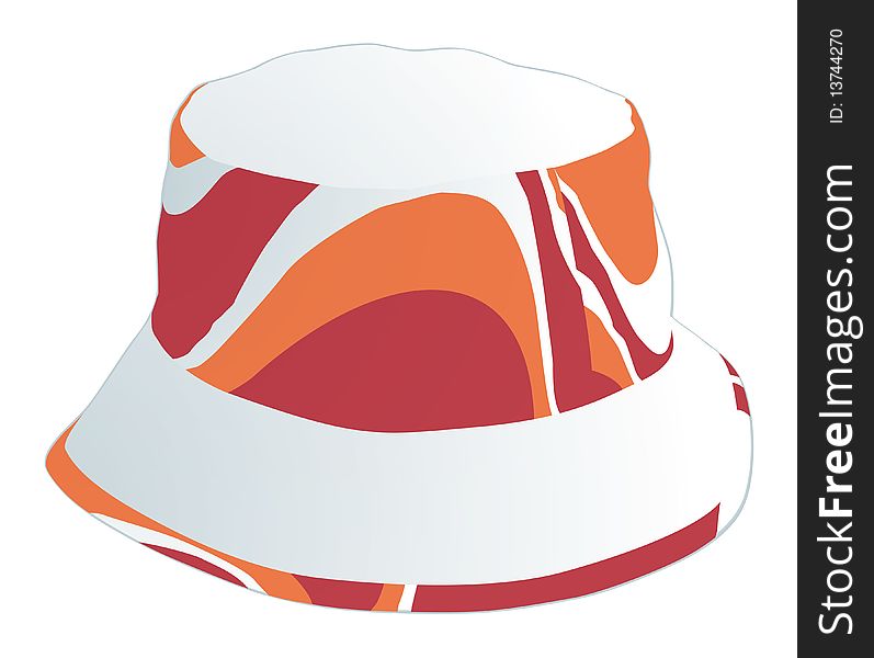 Illustration of coloured beach hat (orange, red and white) isolated on white background