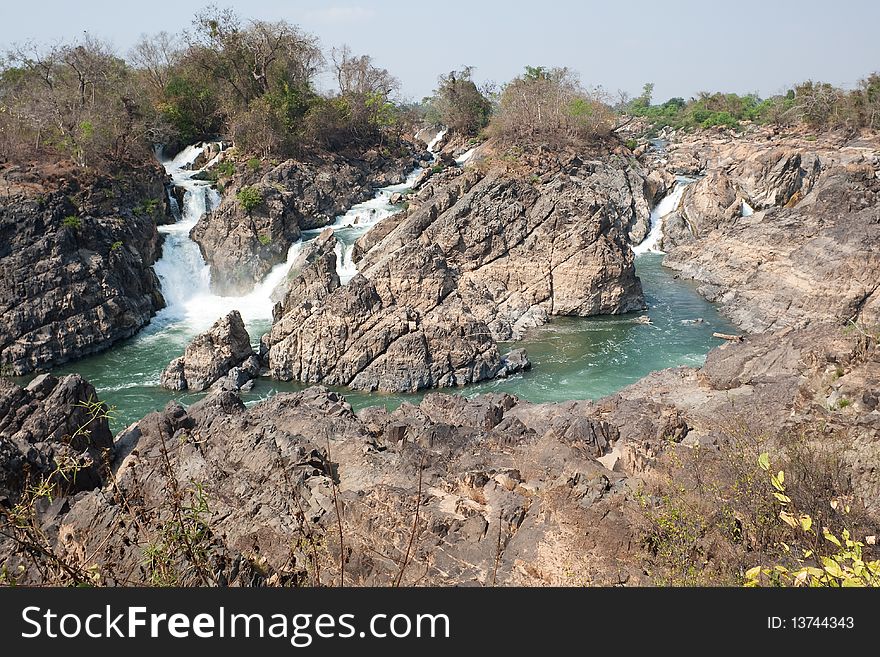 Mekong waterfall, great nature on the big river of asia in Laos