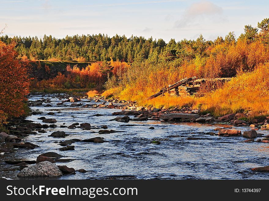 River of Tersky bank of Kola peninsula last of september sunny day. River of Tersky bank of Kola peninsula last of september sunny day