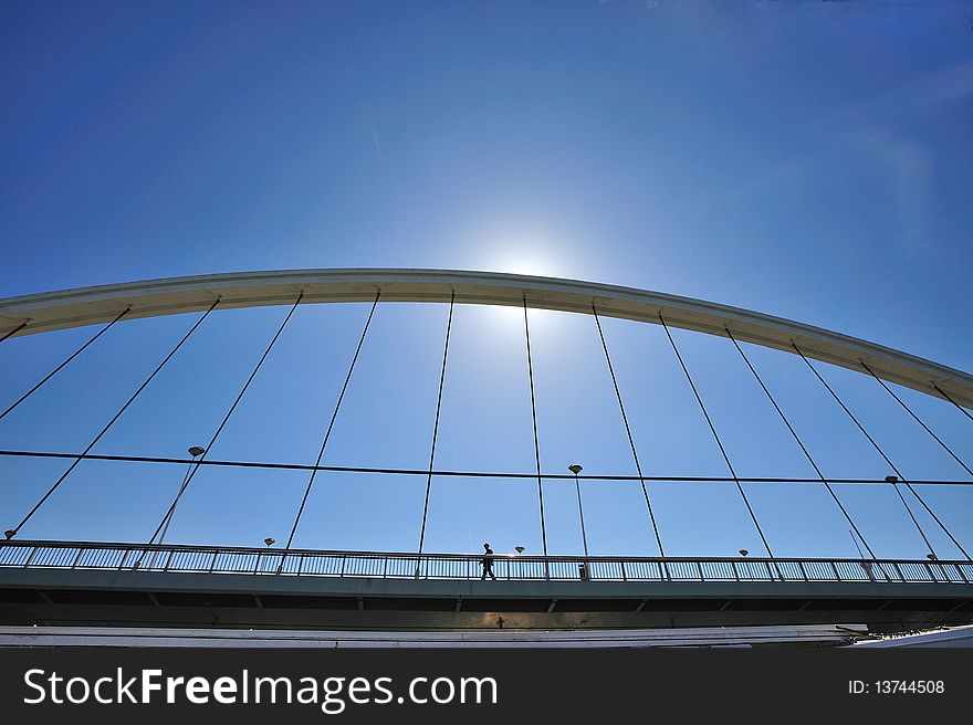 Barqueta bridge of Seville, crossing the  Guadalquivir River was constructed from 1989-1992 to provide access to the Expo '92 fair.Sevilla.Andalusia.Spain. Barqueta bridge of Seville, crossing the  Guadalquivir River was constructed from 1989-1992 to provide access to the Expo '92 fair.Sevilla.Andalusia.Spain