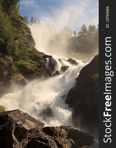 Norwegian Waterfalls on a sunny day