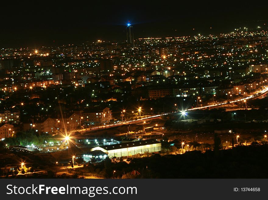 The night view of city lights below konya. The night view of city lights below konya