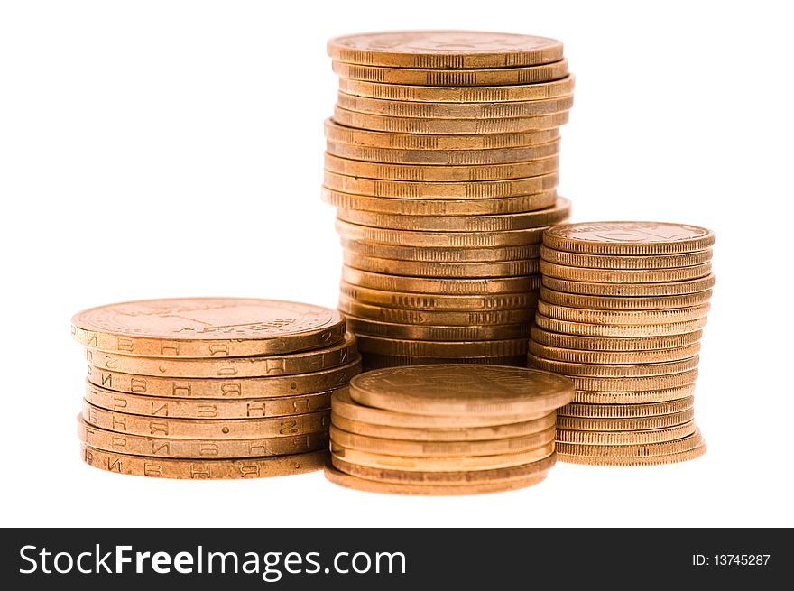Heap of coins, isolated on white background