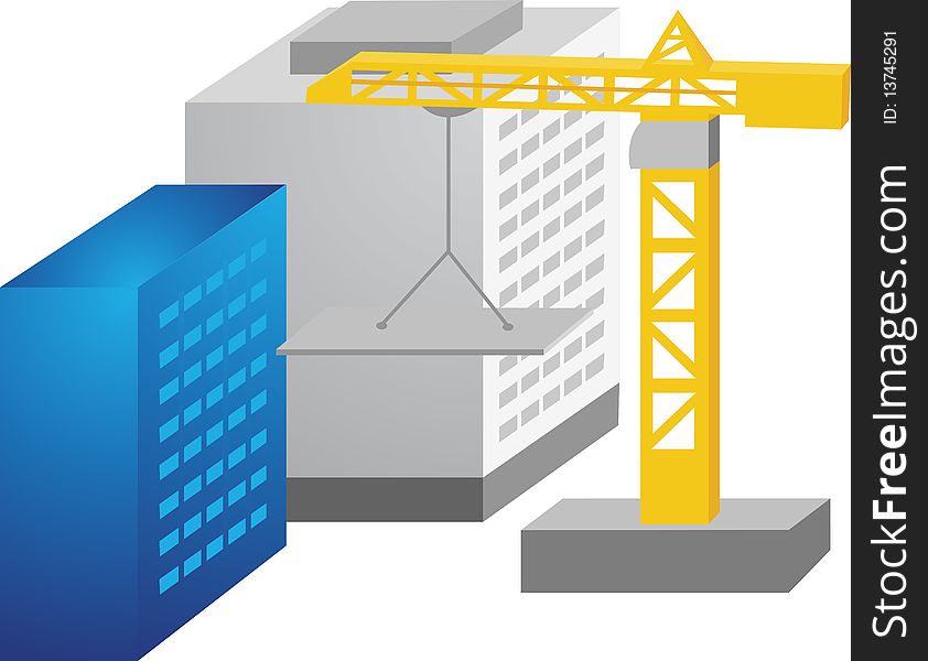 Hoisting crane and two houses in vector. Hoisting crane and two houses in vector