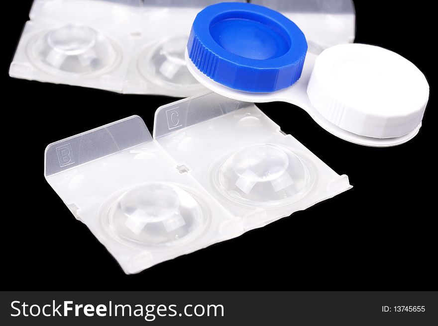 Contact Lens With Container Isolated On Black