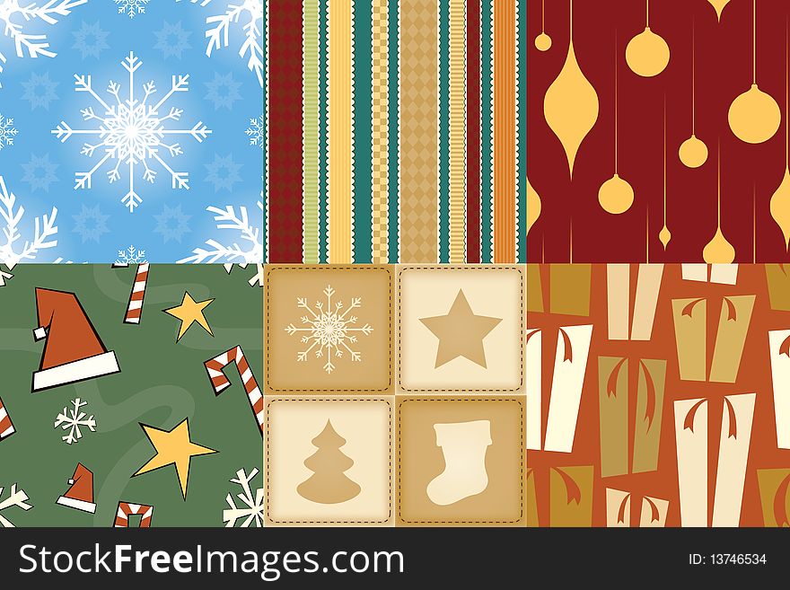 A set of christmas themed seamless patterns. A set of christmas themed seamless patterns.