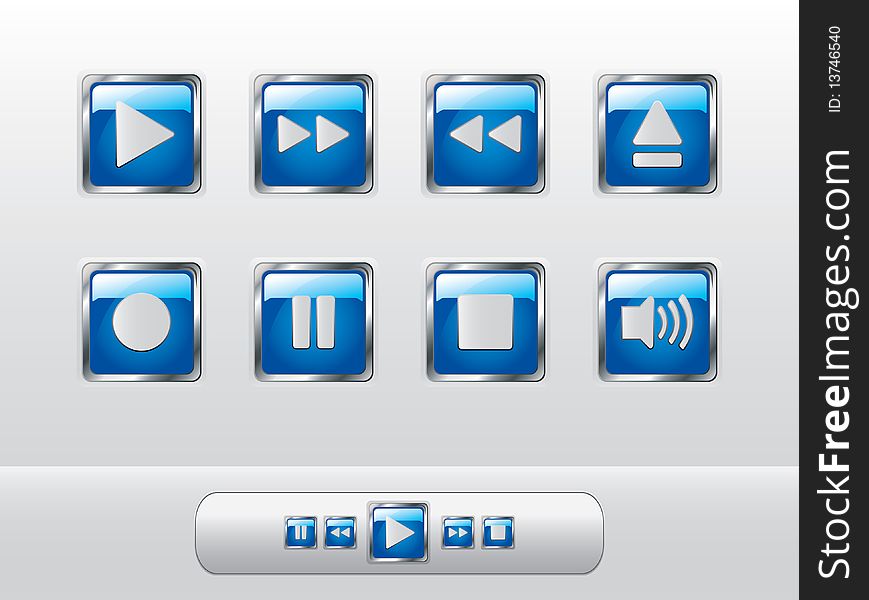 Glossy blue music buttons