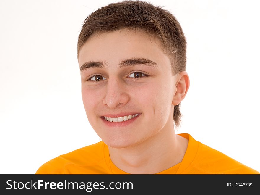 Handsome young man standing on a white background