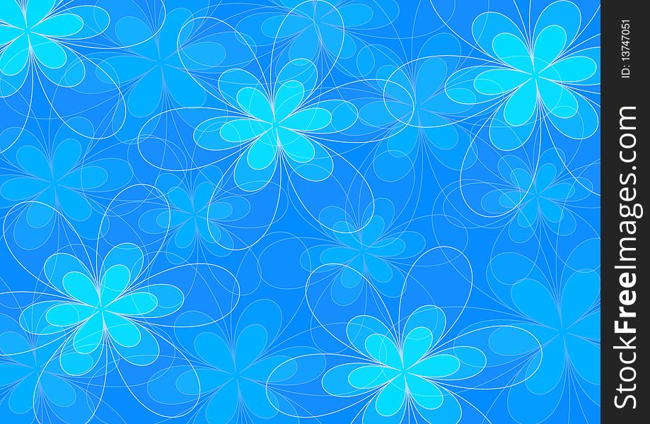 Abstract illustration with blue flower on blue background. Abstract illustration with blue flower on blue background