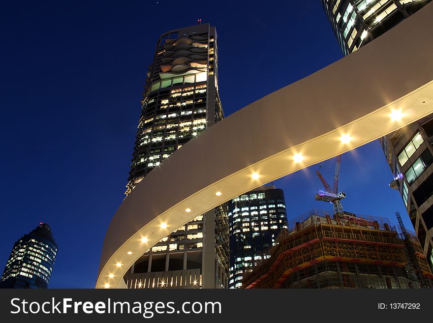 Lights, Construction and Towers of a modern growing City. Taken in Brisbane, Australia. Lights, Construction and Towers of a modern growing City. Taken in Brisbane, Australia.