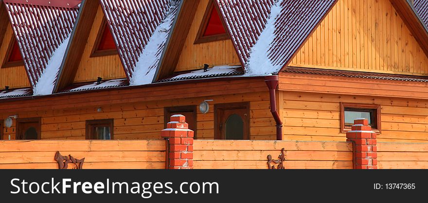 Part of a wooden house. Close up.