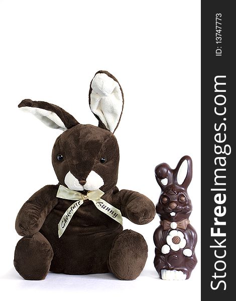 Chocolate and soft toy bunnies. Chocolate and soft toy bunnies