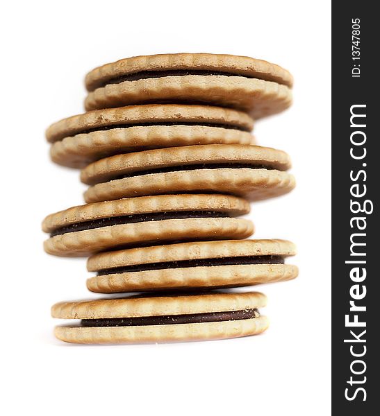 Crooked tower of chocolate cookies. Crooked tower of chocolate cookies