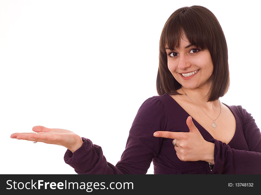 Young girl standing on a white background. Young girl standing on a white background