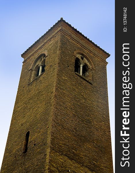 Ancient tower with blue sky. Ancient tower with blue sky