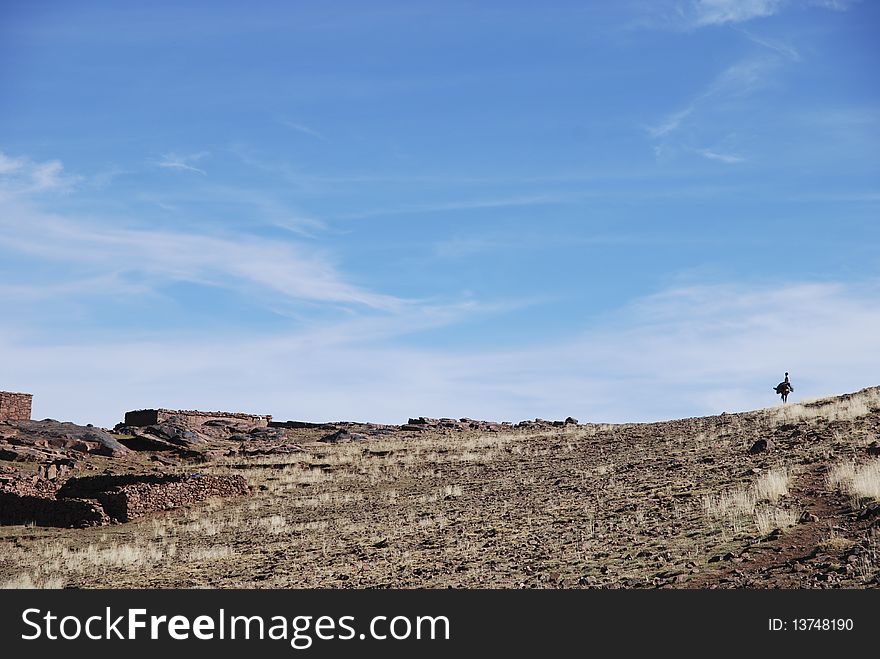 Boy Rides Donkey In The Desert