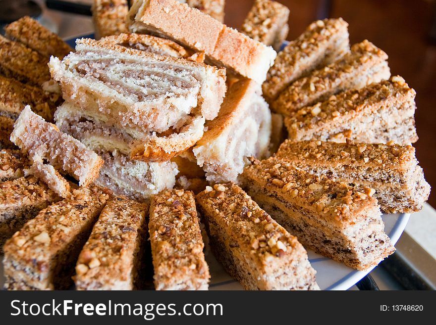 Cake and cookies home made arranged on a plate