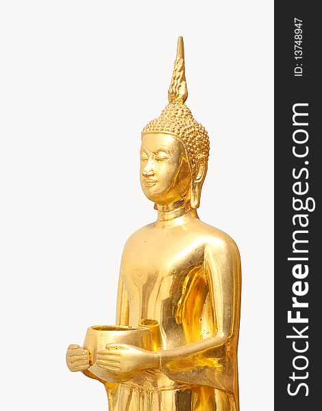 Isolated Golden Budha with Alms-bowl in Thailand
