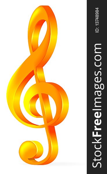 Golden treble clef  illustration on white background