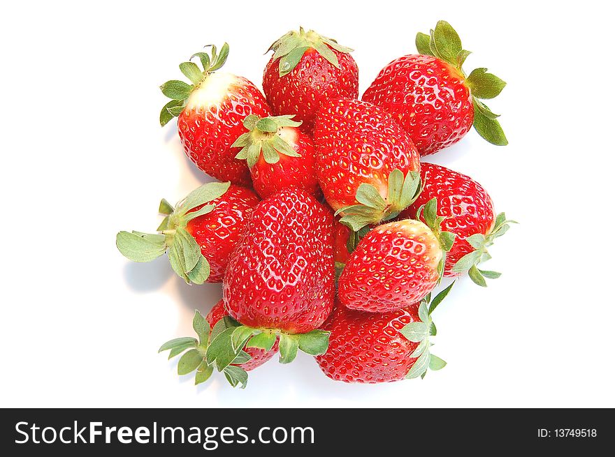 A group of strawberries on white background