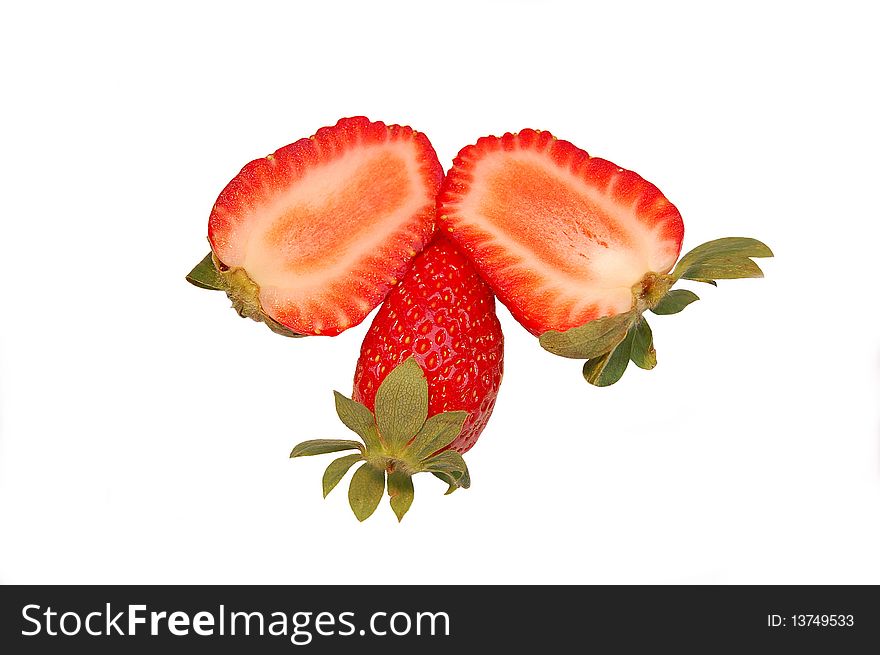 Strawberry cut in half on white background. Strawberry cut in half on white background