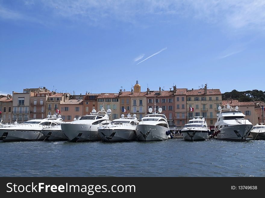 Luxury yachts in Saint Tropez bay