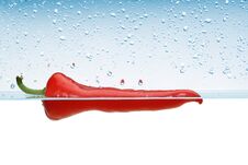 Single Red Pepper In Water Stock Photos