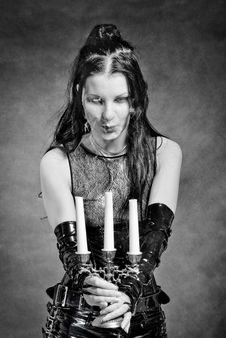 Gothic Girl With Candles Stock Photo Gothic Girl With Candles Stock Photo