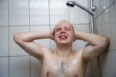 Man Enjoys The Washing In The Shower Stock Photography