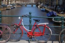 Bikes On A Bridge At The Water In Holland Royalty Free Stock Images Bikes On A Bridge At The Water In Holland Royalty Free Stock Images