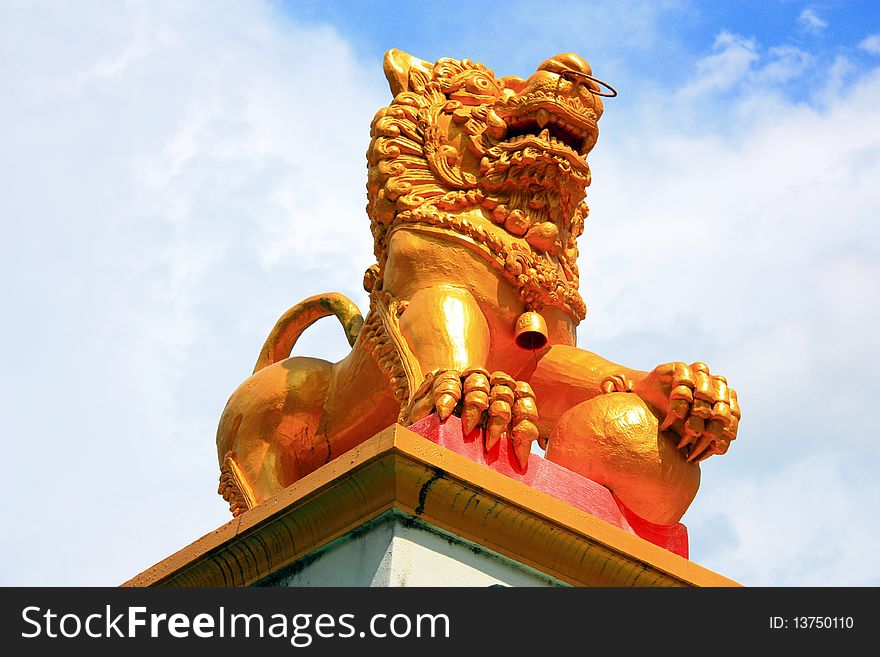 The ancient Chinese lion in the ancient temple.