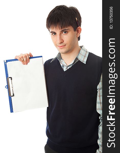 The young businessman isolated on a white background