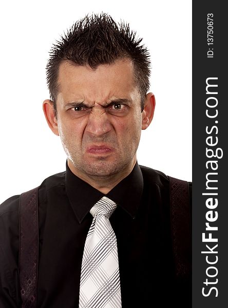Funny businessman with very angry face