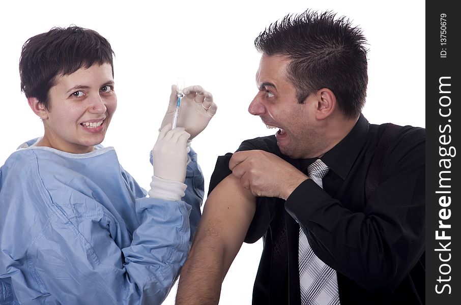 Funny Young Man Scared Of Injections