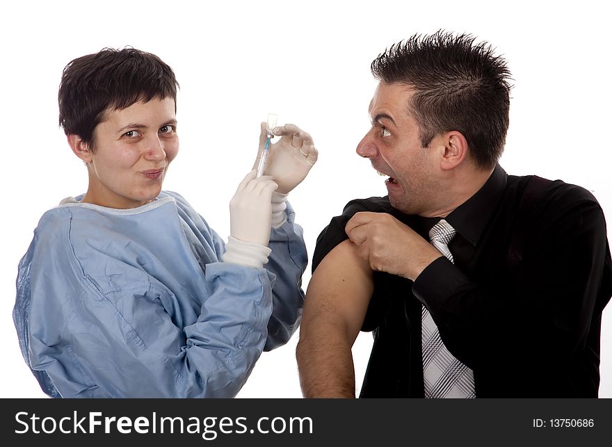 Funny Young Man Scared Of Injections