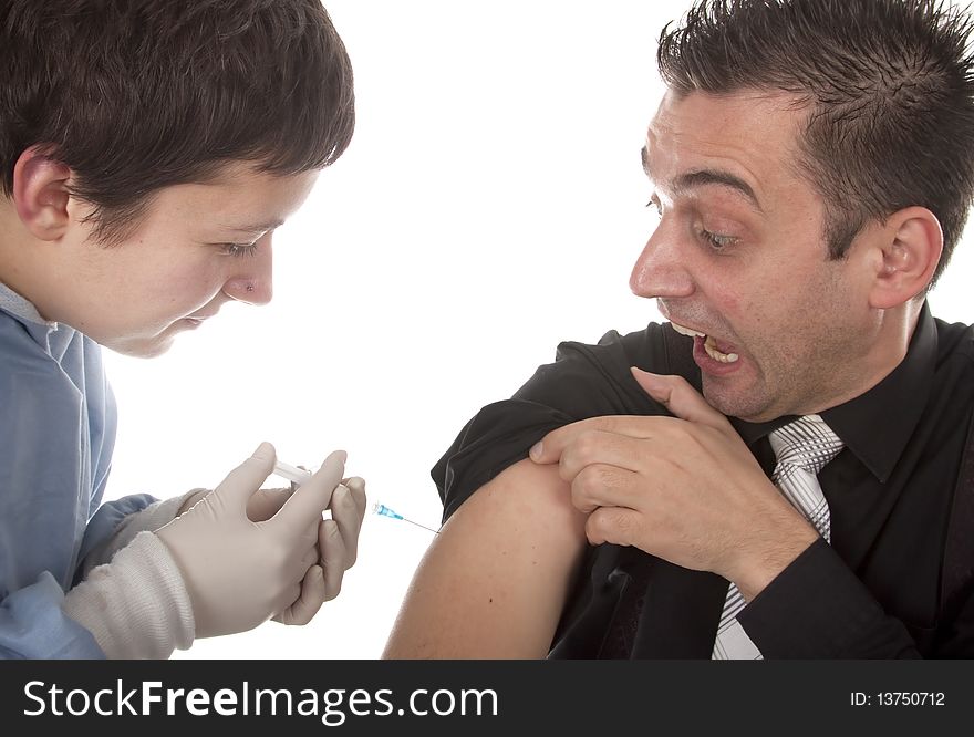 Funny Young Man Scared Of Injections