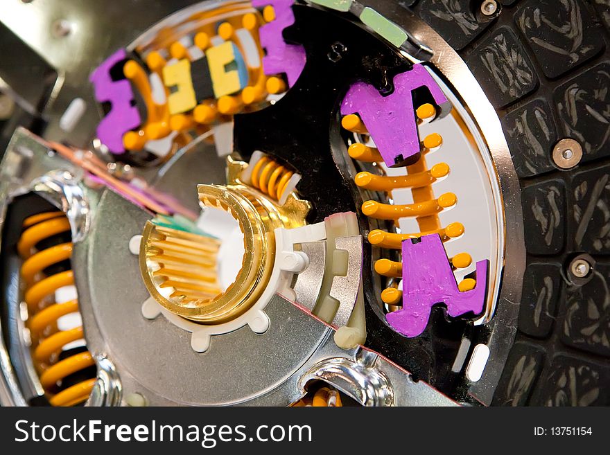 Metall disk of a car clutch with color details