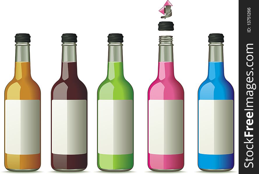 Five Bottles With Color Drinks