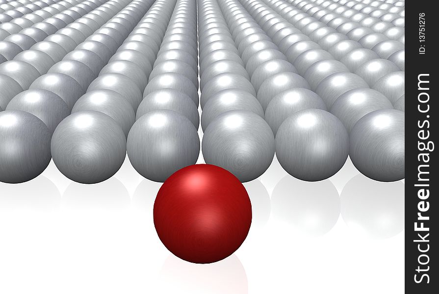 A single red ball among a crowd of grey balls. A single red ball among a crowd of grey balls.