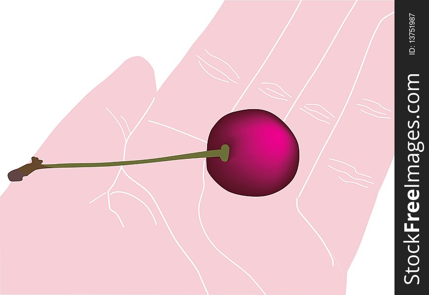 Hand with ripe cherry