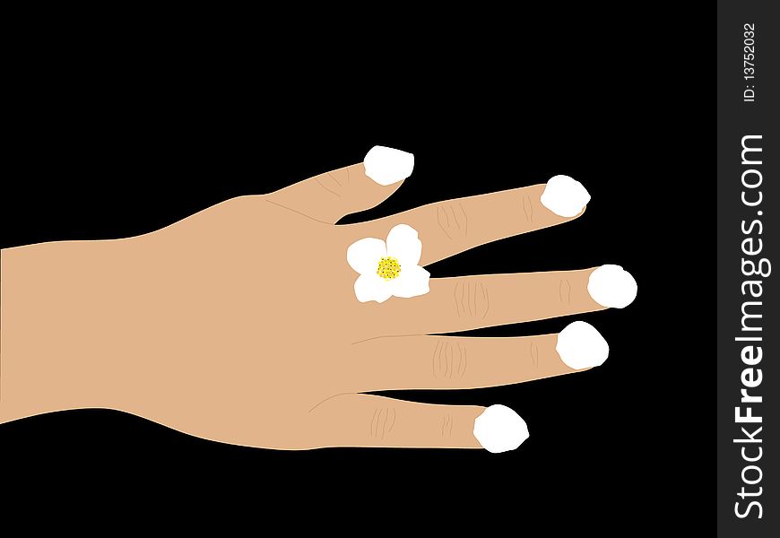 One hand with white jasmine