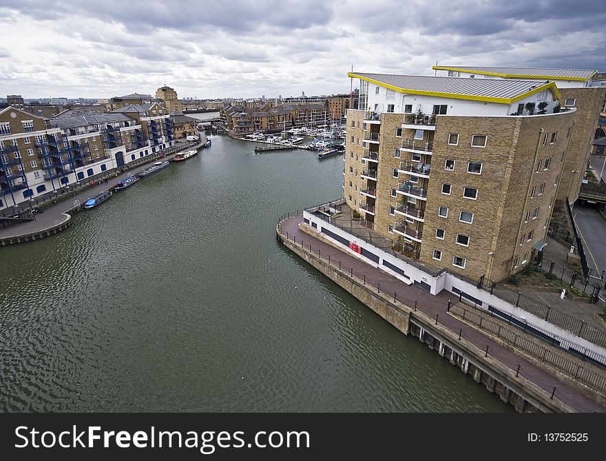 Modern waterside development with views over Limehouse Basin and marina